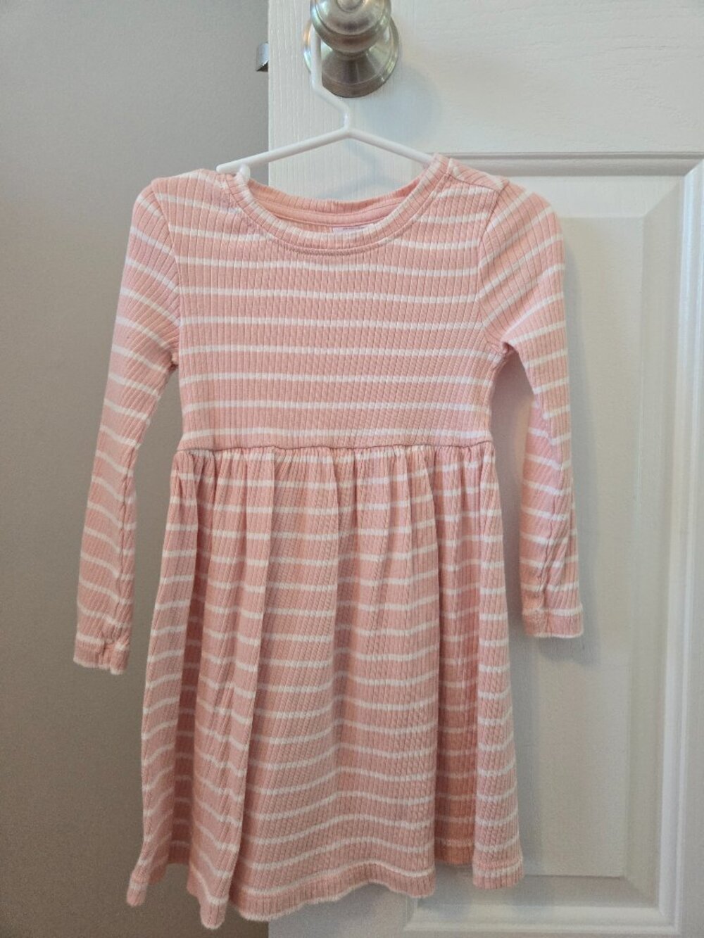 Girls size 3T Hanna Andersson pink and white striped long sleeve dress